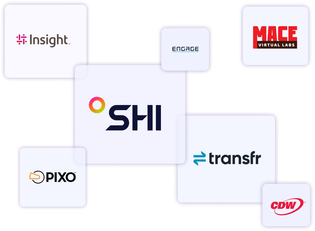 Collage of partner logos including Insight, Engage, Mace Virtual Labs, SHI, Transfr, Pixo, and CDW